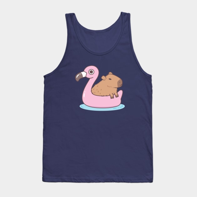 Cute Capybara Chillin On Flamingo Pool Float Tank Top by rustydoodle